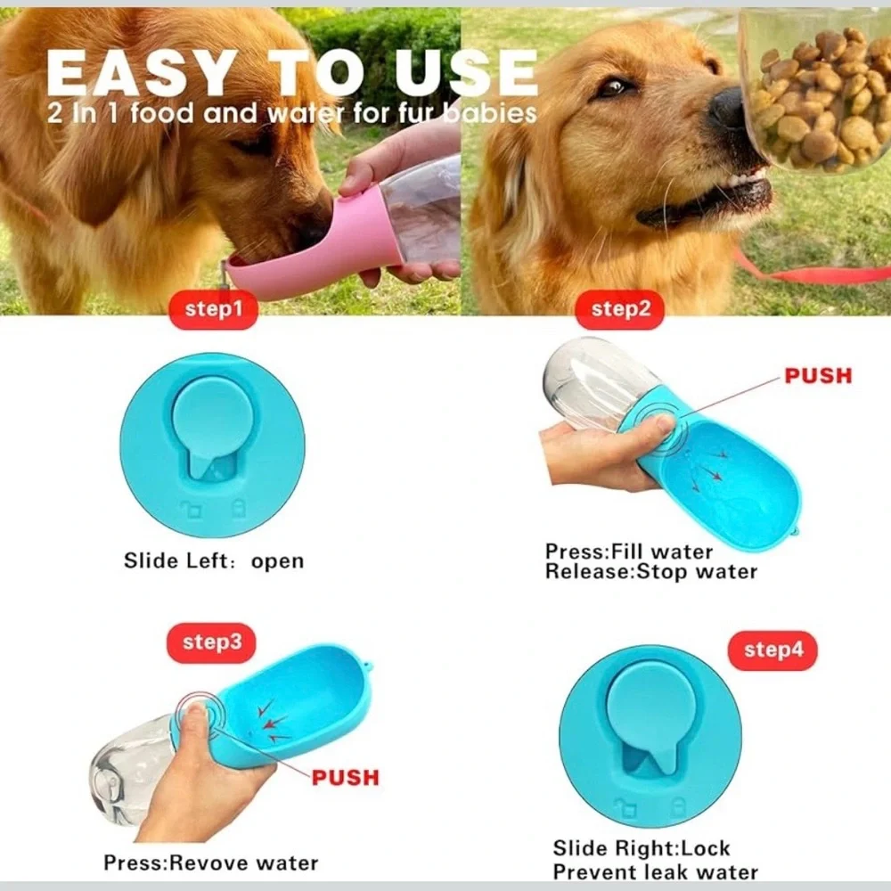 Portable Pet Water Bottle w/ Food Container